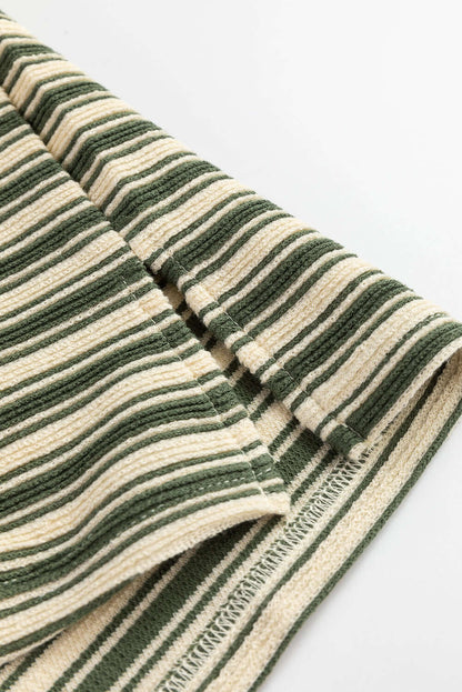 Green Stripe Textured Side Slit Crew Neck T Shirt - Cute Clothes Online - In Style Chics Boutique Women's Juniors Apparel
