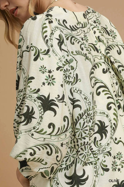 Boho Printed Balloon Sleeve Mini Dress at In Style Chics Boutique 