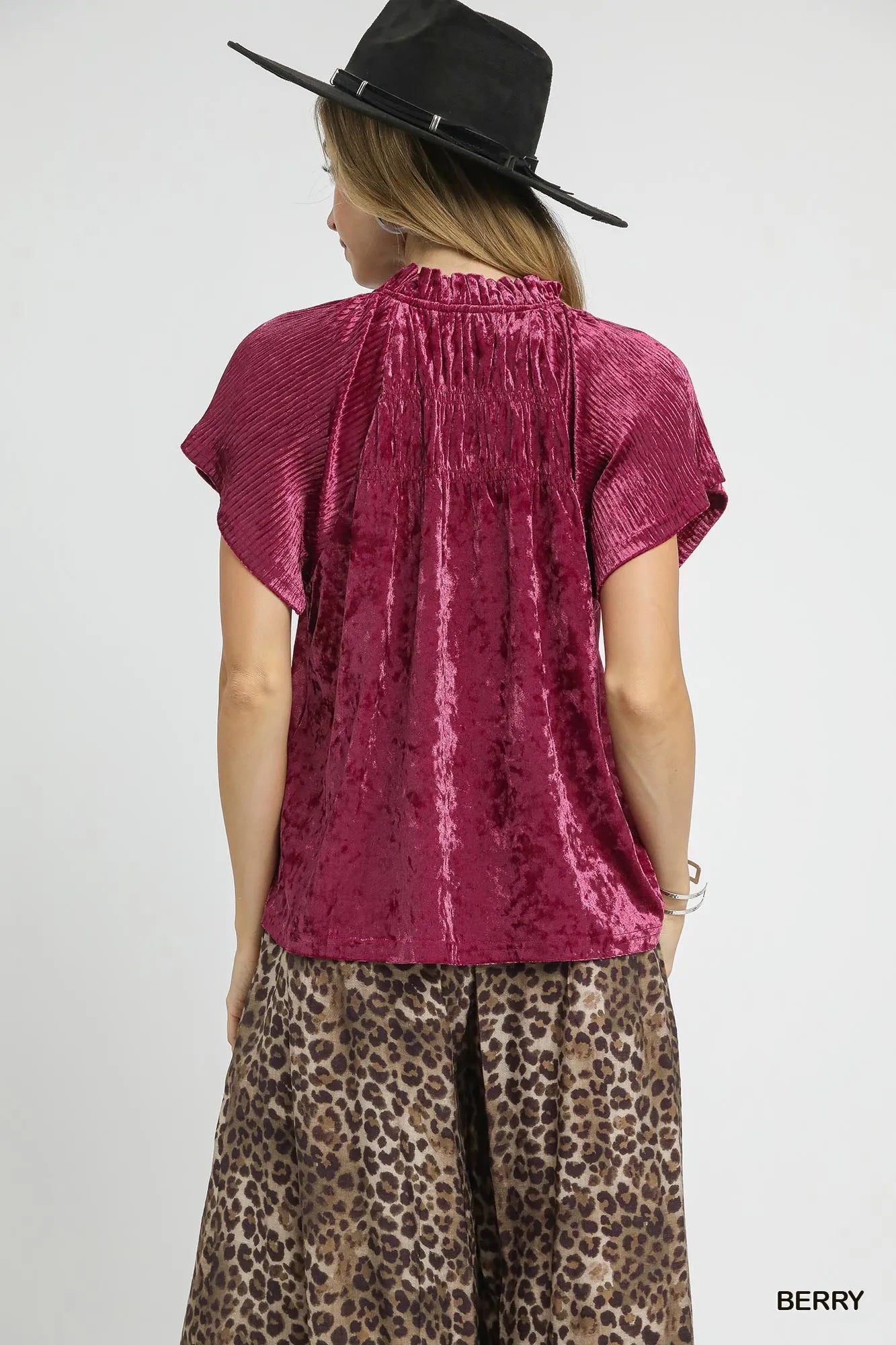 Crushed Velvet Pleated Blouse at In Style Chics Boutique 