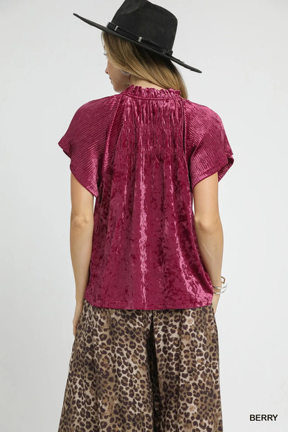 Crushed Velvet Pleated Blouse at In Style Chics Boutique 