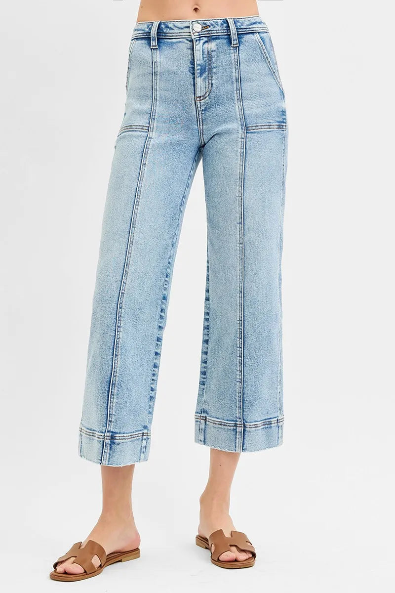 RISEN High Rise Crop Wide Leg Jeans with Front Seam Detail - In Style Chics Boutique 