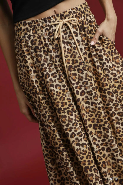 Drawstring Leopard Midi Skirt at In Style Chics Boutique 