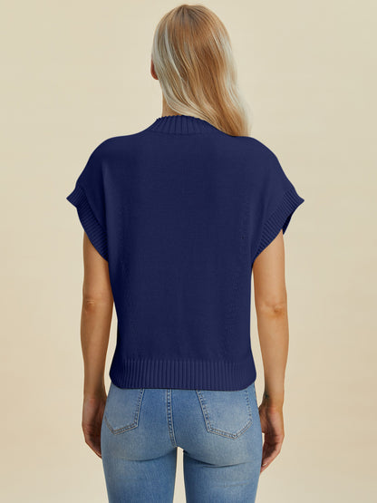 Double Take Full Size Mock Neck Short Sleeve Sweater - In Style Chics Boutique LLC