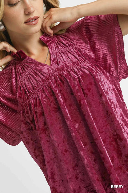 Crushed Velvet Pleated Blouse at In Style Chics Boutique 