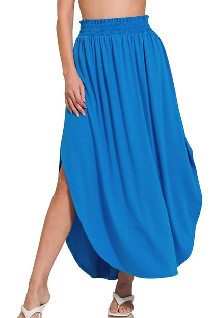 Maxi Skirt With Pockets, Smocked Waist Side Slit - In Style Chics Boutique Women's Juniors Clothes 