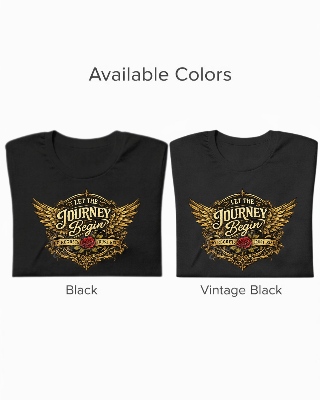 Let the Journey BeginbGraphic Tee - Vintage Gold Wings & Rose T-Shirt - In Style Chics Boutique