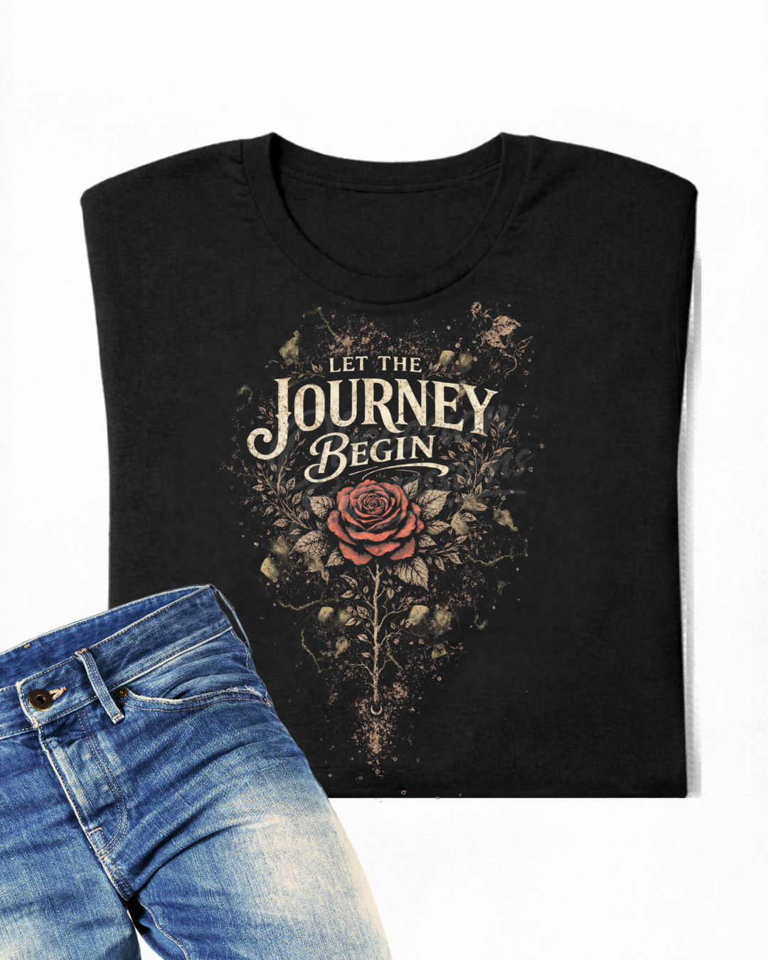 Rose Graphic Tee, 'Let The Journey Begin' Inspirational T-shirt