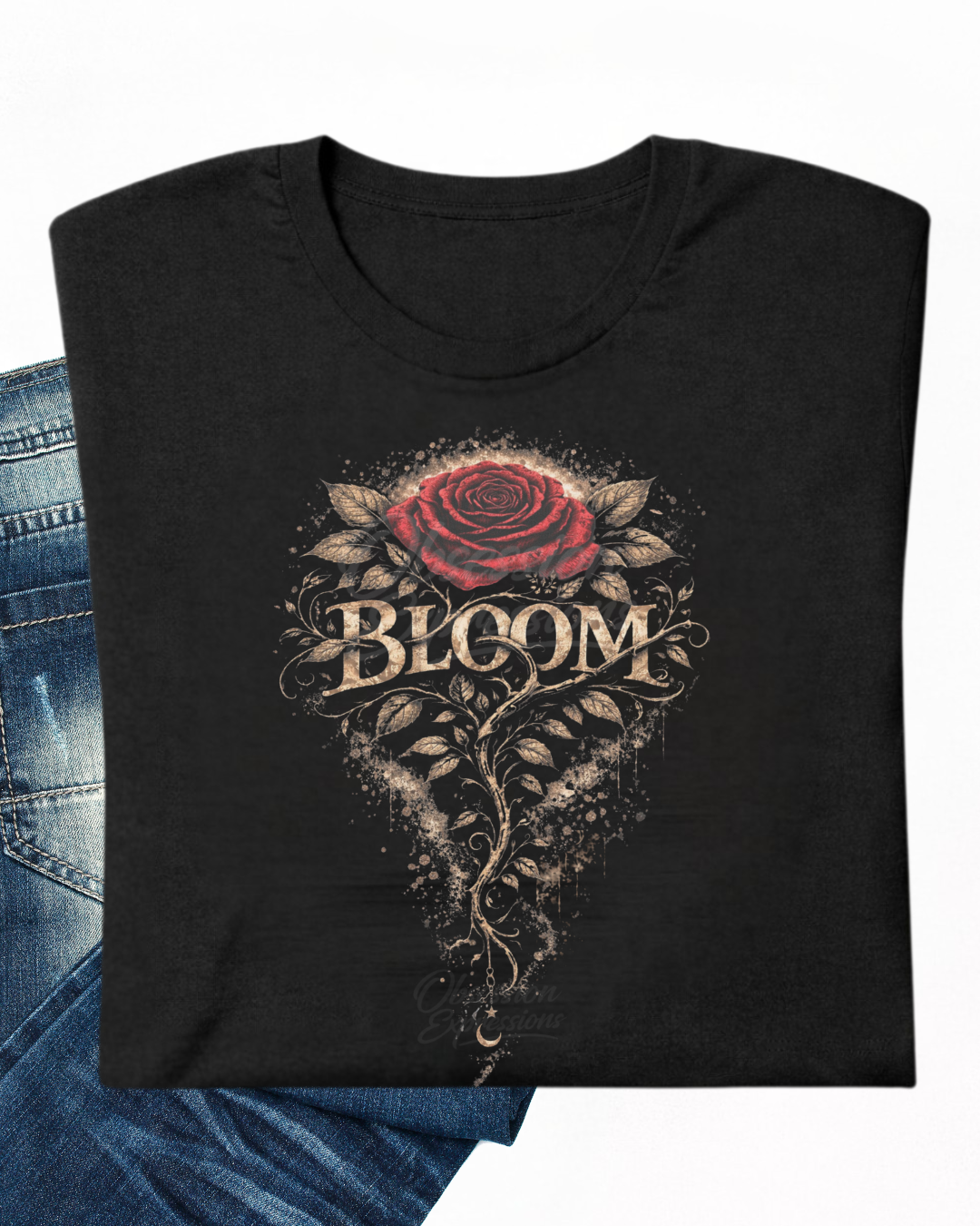 Red Rose 'Bloom' Tee,Vintage Filigree Floral T-Shirt
