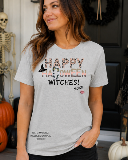 Leopard Print Witch Halloween Graphic Tee
