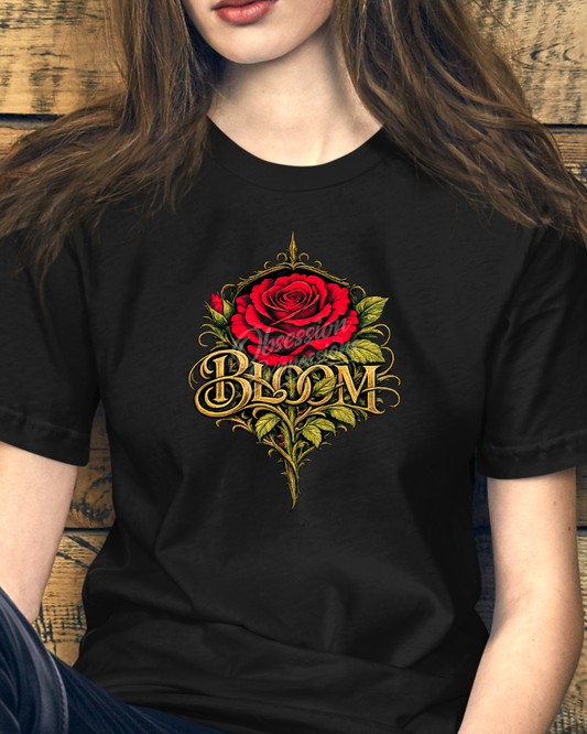 Bloom Rose Graphic Tee, Vintage Gold Typography Shirt, Empowerment Journey Apparel - In Style Chics Boutique