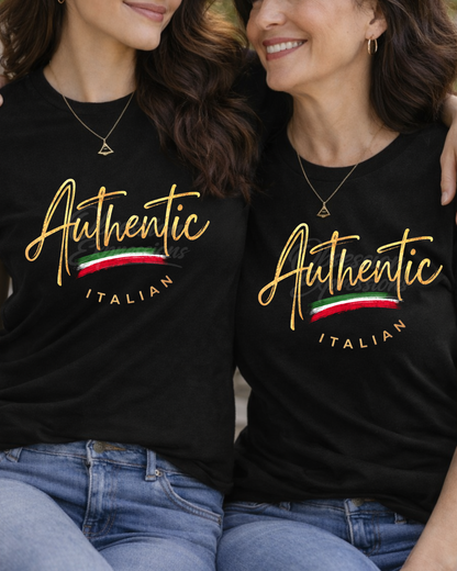Authentic Italian Heritage Pride T-Shirt for Women, Faux Gold Foil Script