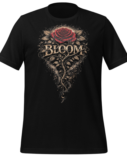 Red Rose 'Bloom' Tee,Vintage Filigree Floral T-Shirt