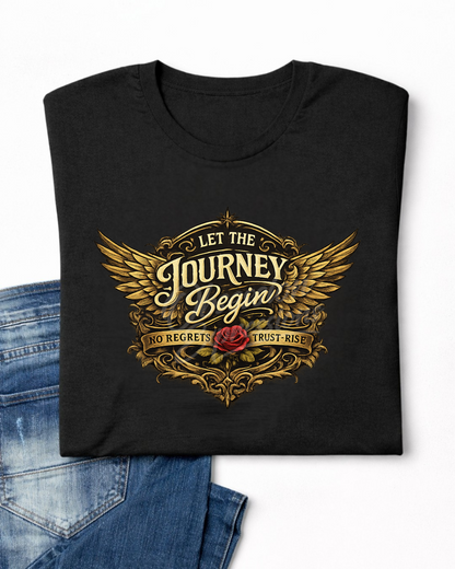 Let the Journey BeginbGraphic Tee - Vintage Gold Wings & Rose T-Shirt - In Style Chics Boutique