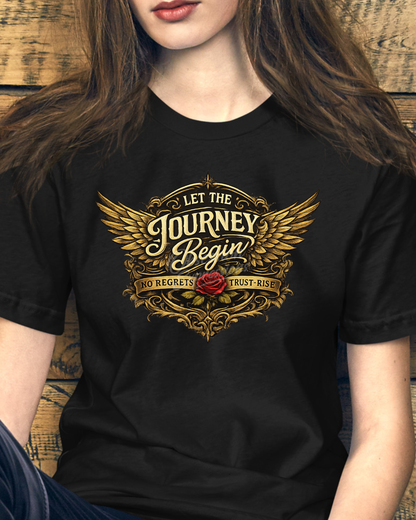 Let the Journey BeginbGraphic Tee - Vintage Gold Wings & Rose T-Shirt - In Style Chics Boutique