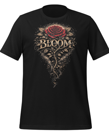Red Rose 'Bloom' Tee,Vintage Filigree Floral T-Shirt