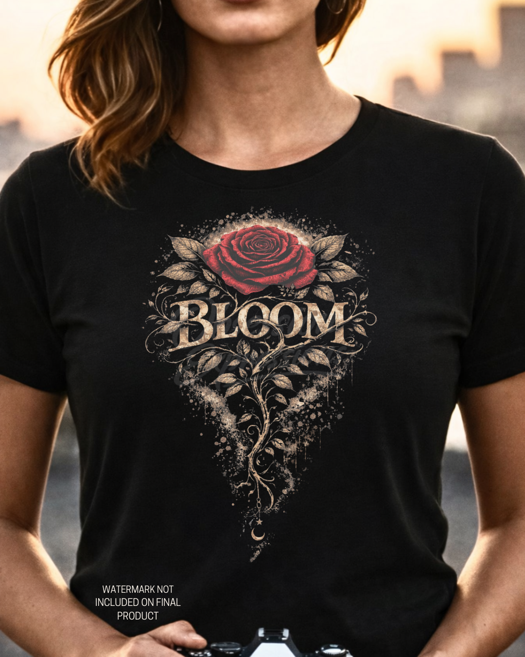 Red Rose 'Bloom' Tee,Vintage Filigree Floral T-Shirt