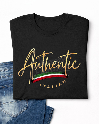 Authentic Italian Heritage Pride T-Shirt for Women, Faux Gold Foil Script