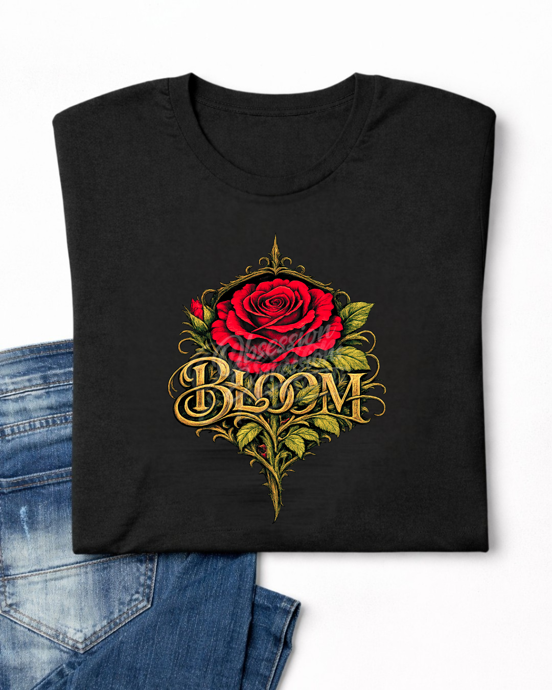 Bloom Rose Graphic Tee, Vintage Gold Typography Shirt, Empowerment Journey Apparel - In Style Chics Boutique