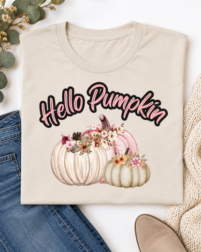 Hello Pumpkin Cute Fall Tee,  Floral Pumpkin Shirt