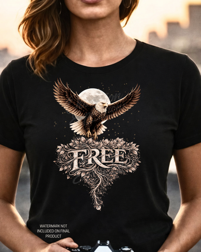 Eagle Freedom Shirt, Bald Eagle Moon T-Shirt, Free Spirit Graphic Tee