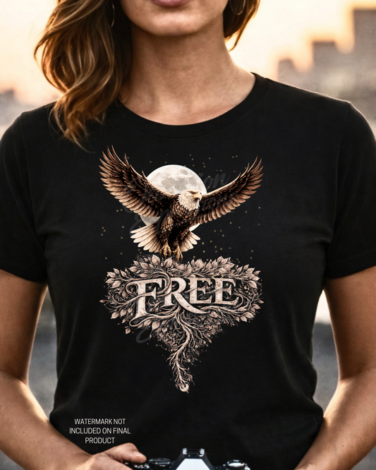 Eagle Freedom Shirt, Bald Eagle Moon T-Shirt, Free Spirit Graphic Tee
