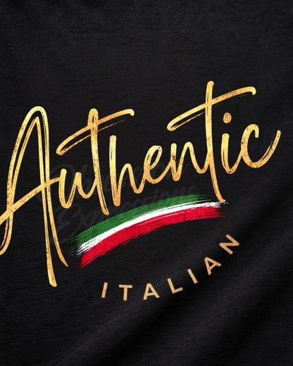 Authentic Italian Heritage Pride T-Shirt for Women, Faux Gold Foil Script