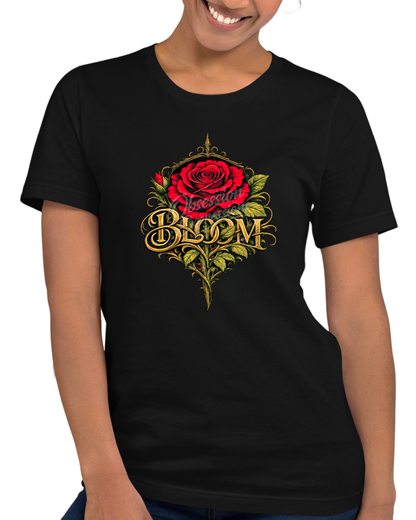 Bloom Rose Graphic Tee, Vintage Gold Typography Shirt, Empowerment Journey Apparel - In Style Chics Boutique