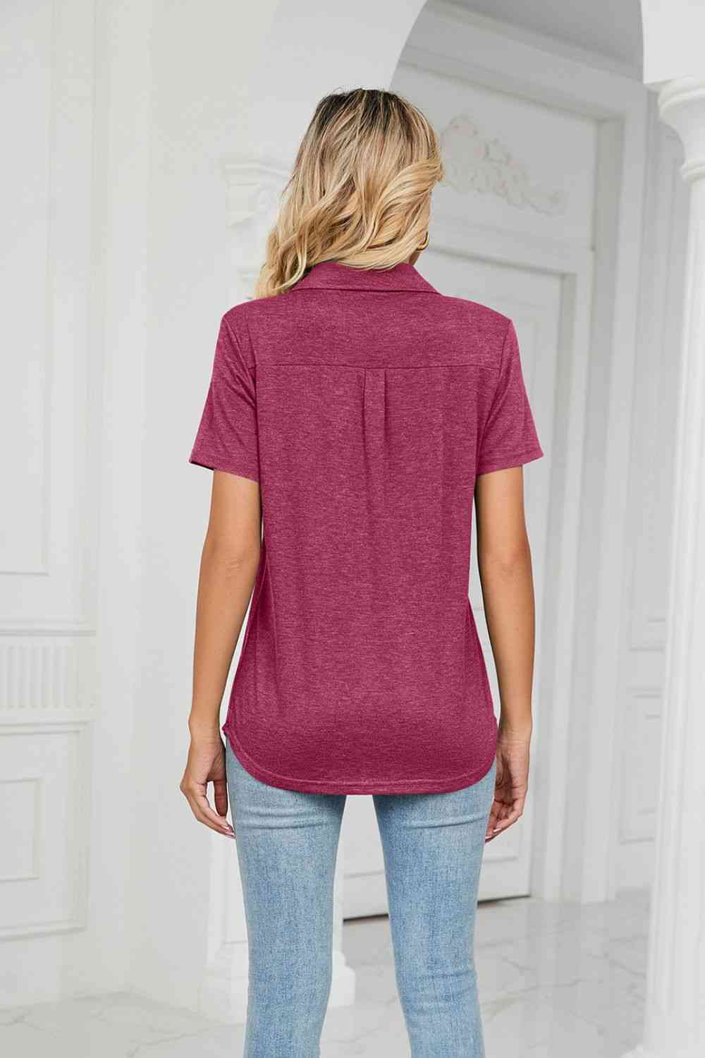 Curved Hem Johnny Collar Polo Shirt - More Colors! - In Style Chics Boutique LLC