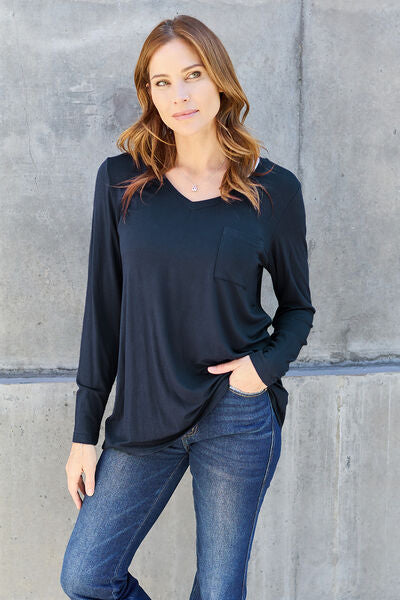 Basic Bae Full Size V-Neck Long Sleeve Top - More Colors! - In Style Chics Boutique LLC