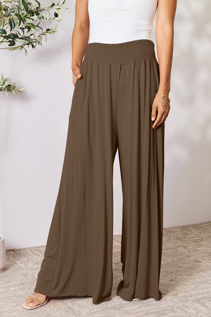 Double Take Full Size Smocked Wide Waistband Wide Leg Pants - In Style Chics Boutique LLC