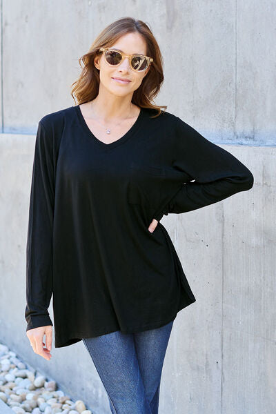 Basic Bae Full Size V-Neck Long Sleeve Top - More Colors! - In Style Chics Boutique LLC