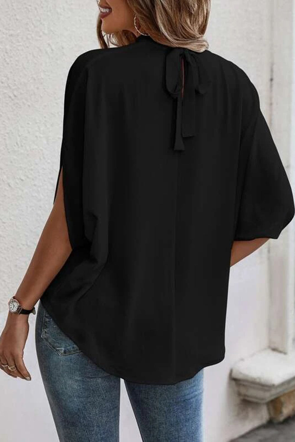 Tie Back Slit Half Sleeve Blouse More Colors! - In Style Chics Boutique LLC