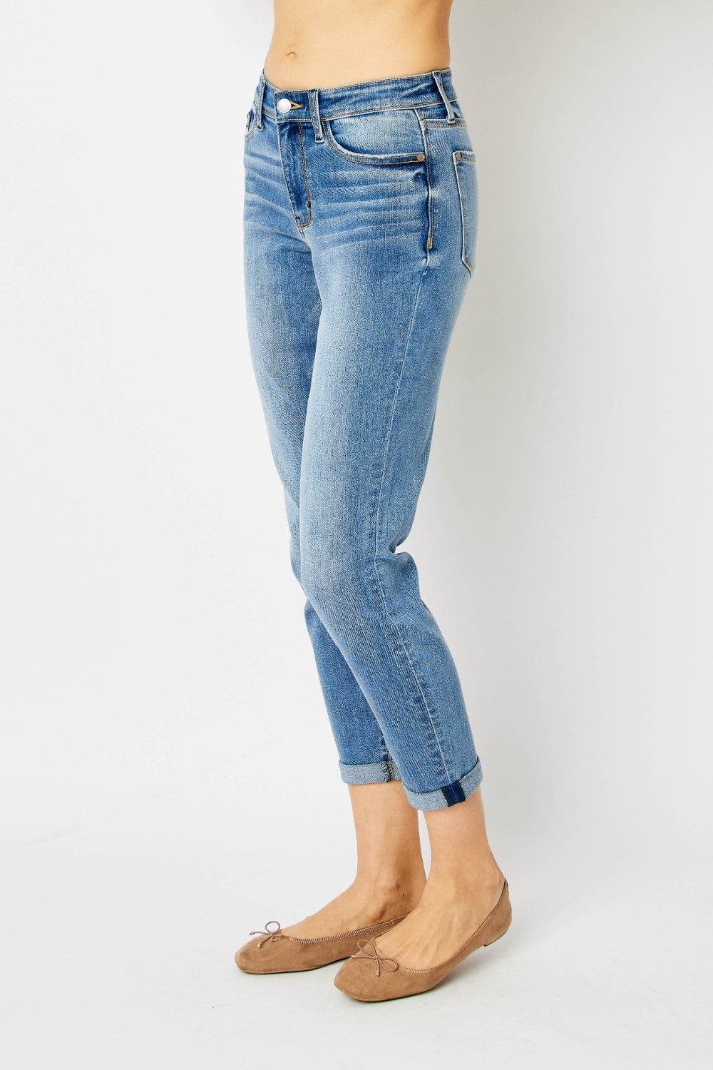 Judy Blue Cuffed Hem Slim Jeans - No Distressing - In Style Chics Boutique Women's Juniors Plus Size Apparel Online