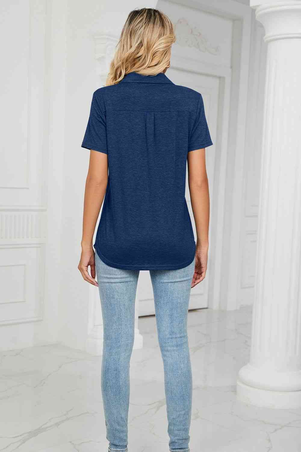 Curved Hem Johnny Collar Polo Shirt - More Colors! - In Style Chics Boutique LLC