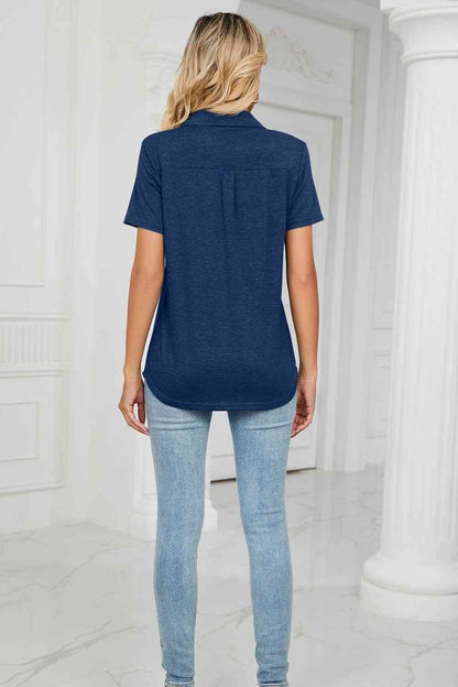 Curved Hem Johnny Collar Polo Shirt - More Colors! - In Style Chics Boutique LLC