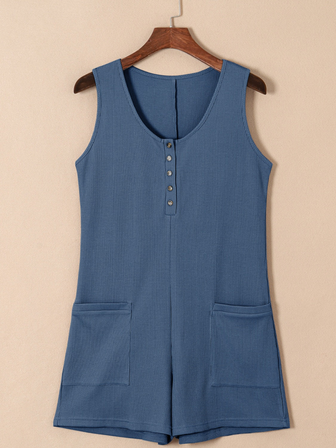 Waffle-Knit Half Button Sleeveless Romper with Pockets - More Colors! - In Style Chics Boutique LLC