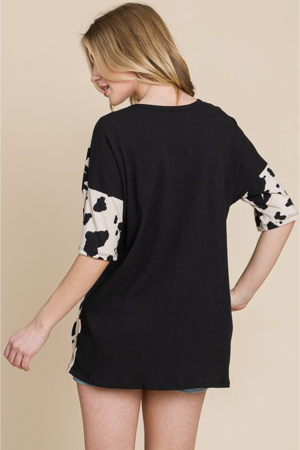 BOMBOM Rodeo Love Ribbed Animal Contrast Tee - In Style Chics Boutique LLC
