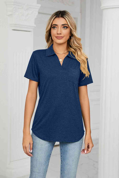 Curved Hem Johnny Collar Polo Shirt - More Colors! - In Style Chics Boutique LLC