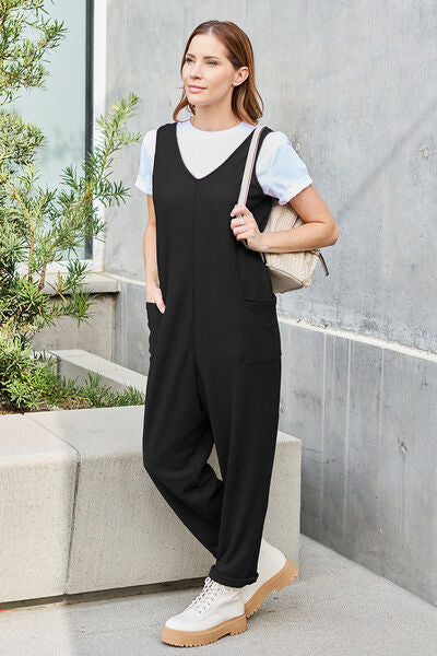 Double Take Full Size Sleeveless Straight Jumpsuit - Sky Blue or Black - In Style Chics Boutique LLC