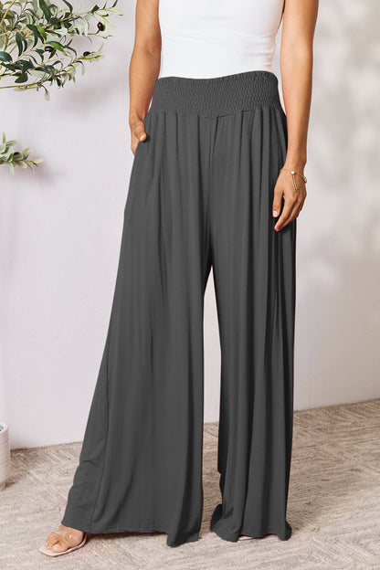 Double Take Full Size Smocked Wide Waistband Wide Leg Pants - In Style Chics Boutique LLC