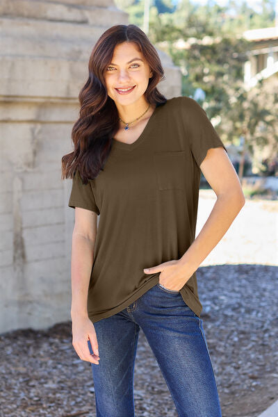 Basic Bae Full Size V-Neck Short Sleeve T-Shirt - More Colors! - In Style Chics Boutique LLC