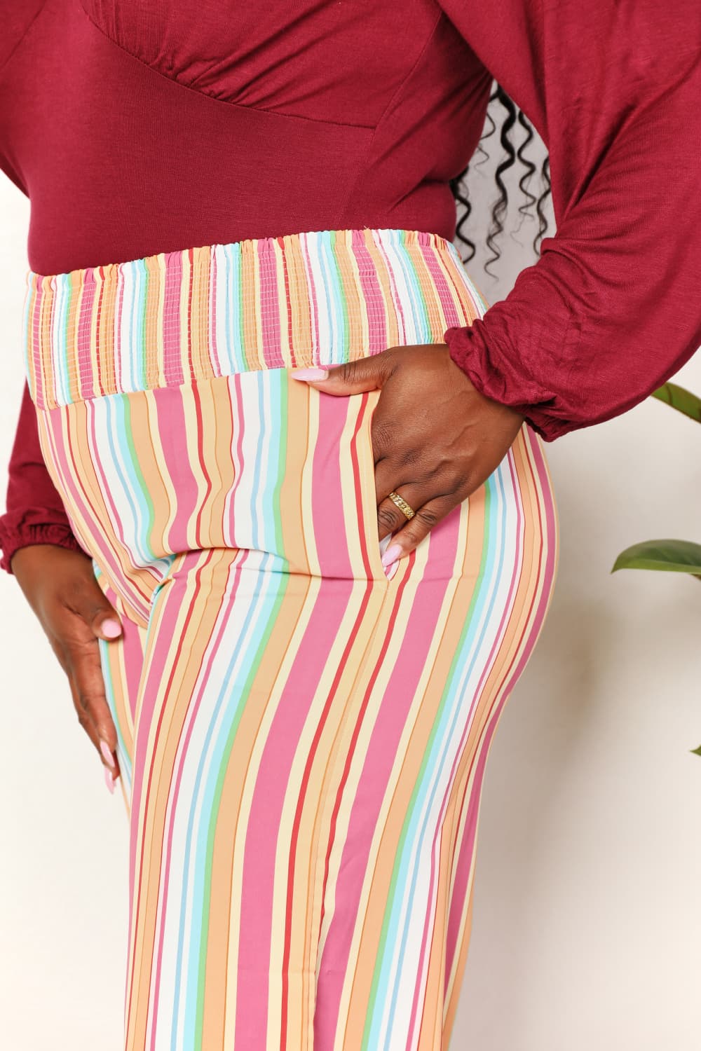 Striped Smocked Waist Pants with Pockets - In Style Chics Boutique LLC