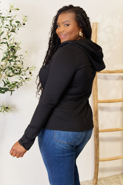 Culture Code Full Size Exposed Seam Long Sleeve Hoodie - In Style Chics Boutique LLC