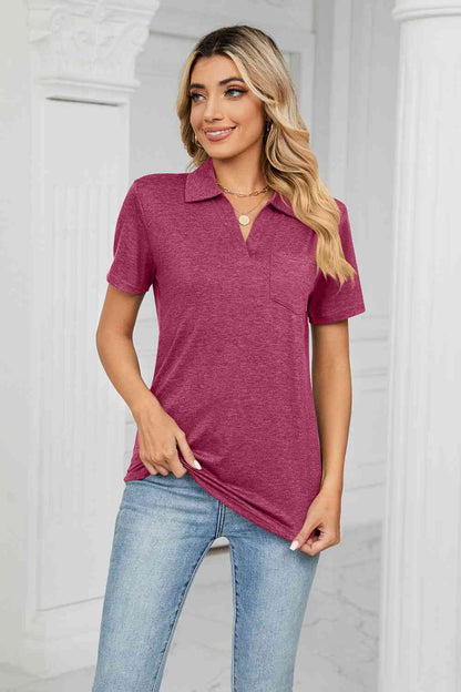 Curved Hem Johnny Collar Polo Shirt - More Colors! - In Style Chics Boutique LLC