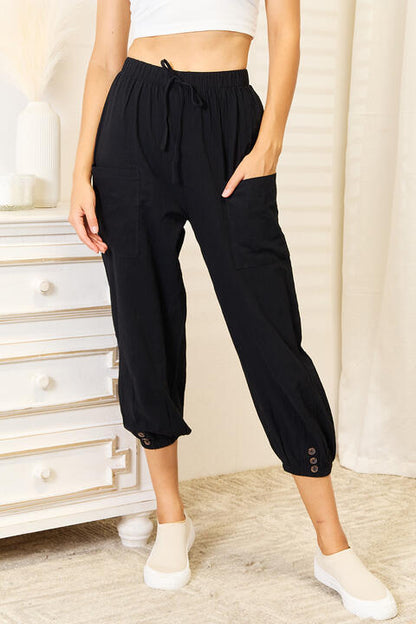 Double Take Decorative Button Cropped Pants - In Style Chics Boutique LLC