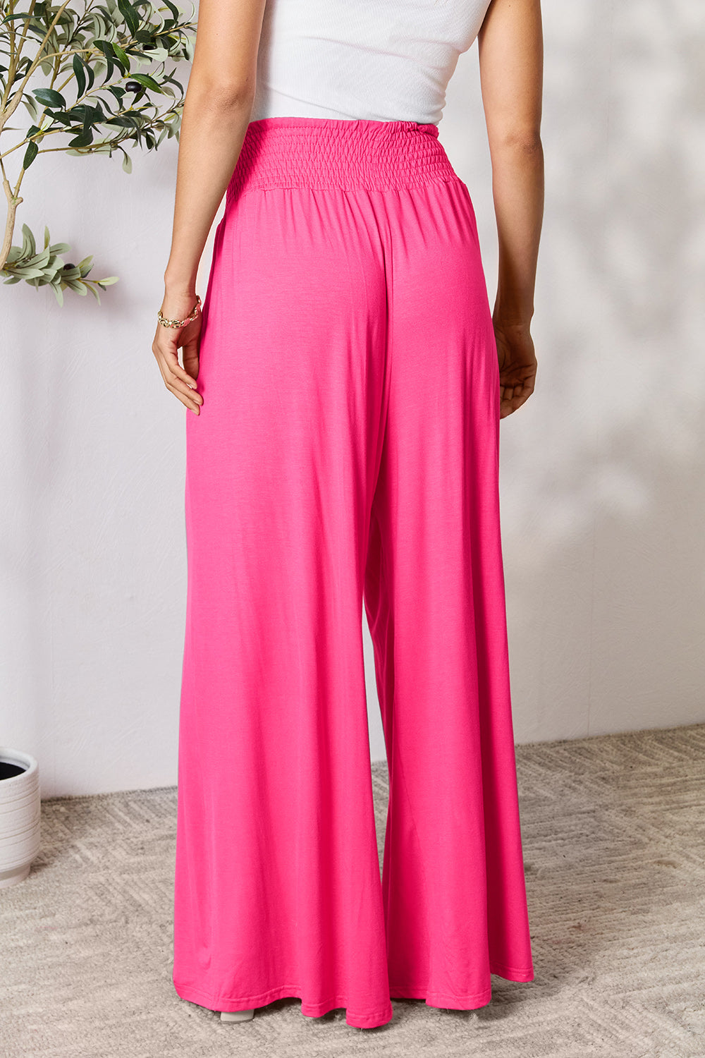 Double Take Full Size Smocked Wide Waistband Wide Leg Pants - In Style Chics Boutique LLC