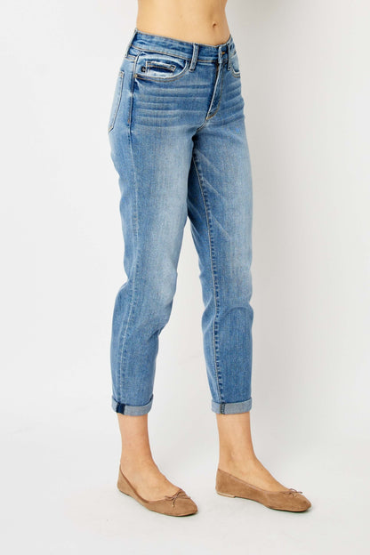 Judy Blue Cuffed Hem Slim Jeans - No Distressing - In Style Chics Boutique Women's Juniors Plus Size Apparel Online