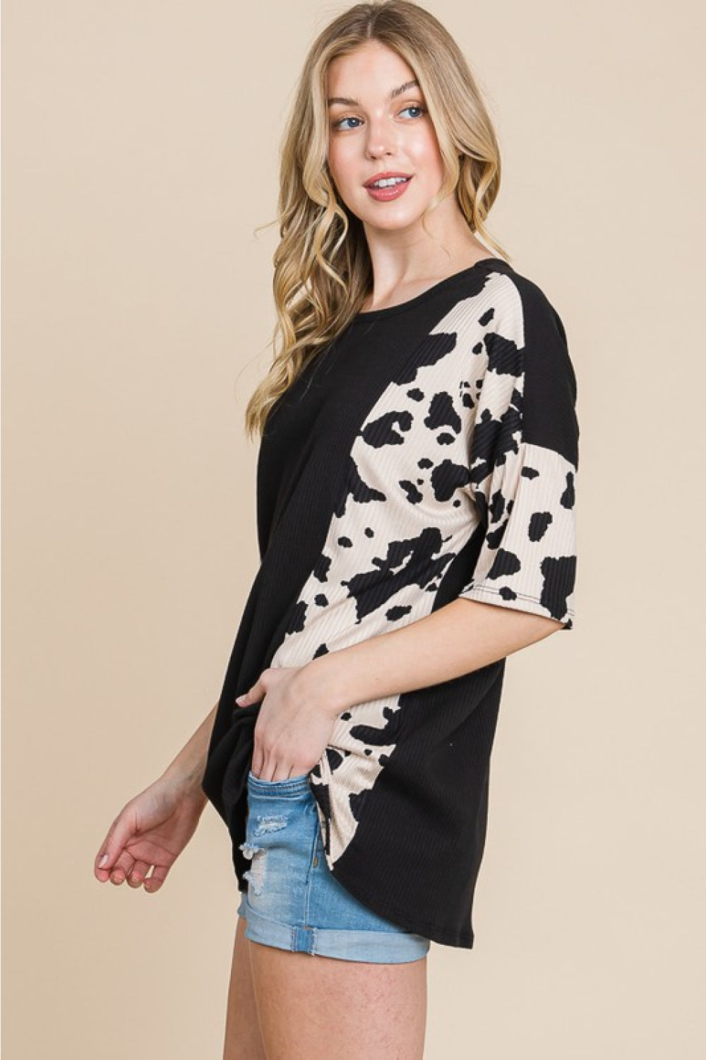 BOMBOM Rodeo Love Ribbed Animal Contrast Tee - In Style Chics Boutique LLC