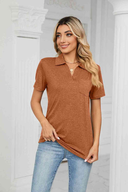 Curved Hem Johnny Collar Polo Shirt - More Colors! - In Style Chics Boutique LLC