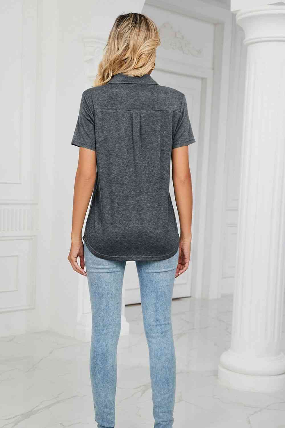 Curved Hem Johnny Collar Polo Shirt - More Colors! - In Style Chics Boutique LLC